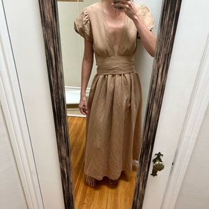 Tan Mara Hoffman Puff sleeve V neck dress